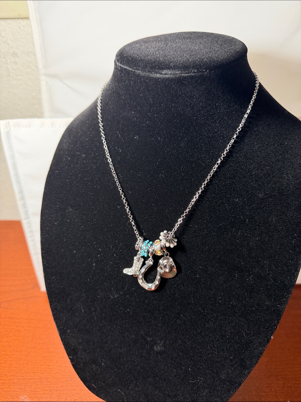 Sterling Silver Charm Necklace with Turquoise Accents